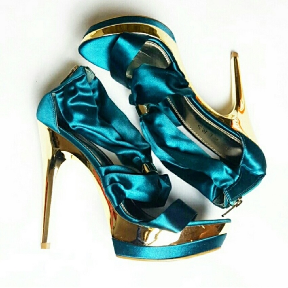 Bakers Teal Satin Platform Heel